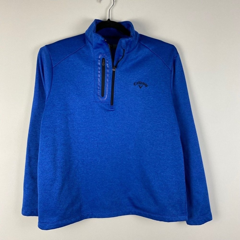 Callaway 1/4 Zip Pullover Mens Medium Blue Fleece Lined Mock Neck Golf Pocket
